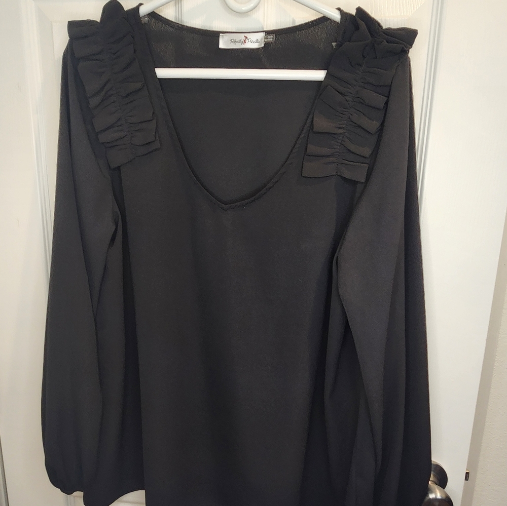 Women's Elegant Black Ruffle Blouse